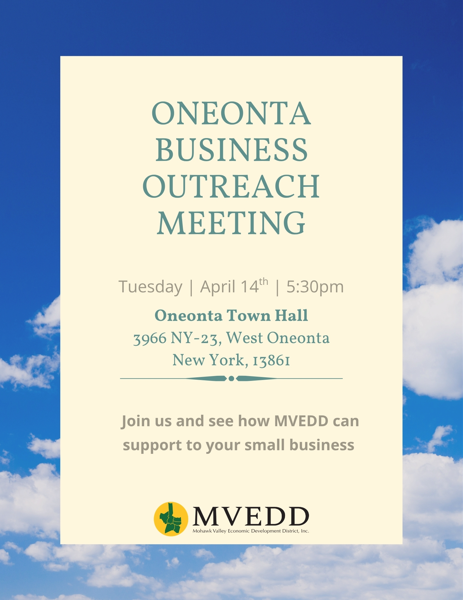 Oneonta Business Outreach Meeting April 14th at 5:30pm